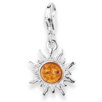 Kettenanhänger OSTSEE-SCHMUCK "Ostsee-Schmuck Charm-Einhänger Sonne 14 mm", weiß, Schmuckanhänger, Damen, 26 x 14mm, Silber 925 (Sterlingsilber), 1,3 g, Kettenanhänger
