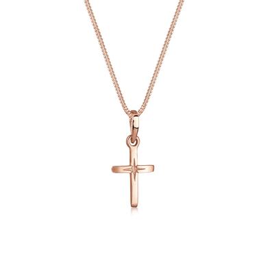 Kette mit Anhänger ELLI "Halskette Kreuz Religion Stern Details 925 Silber" Gr. 45, rosa (rosegold), Halsketten, Damen, 45, ohne Stein, Silber 925 (Sterlingsilber)