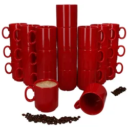 24er Set EVENT stapelbare Kaffeebecher ROT Porzellan 250 ml