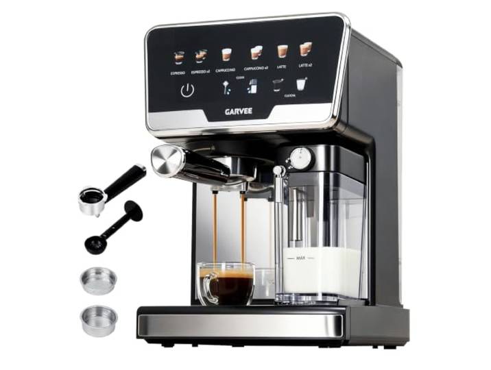 Siebträgermaschine 20 Bar 1450W, Doppelboiler, Automatischer Milchaufschäumer & Selbstreinigung, Espressomaschine Mit 2L Wassertank, 500ml Milchtank, 6 Programme + Handmodus – Für Cappuccino & Latte
