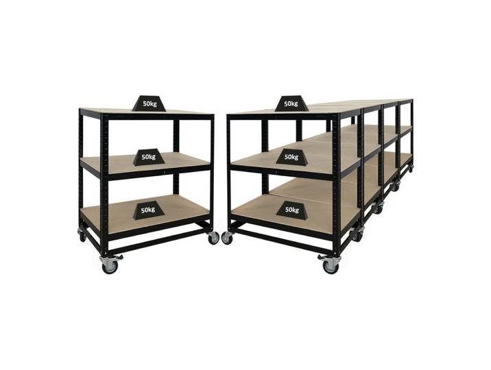 PROREGAL® Regalwagen Mega Deal Fahrbares Kommissionierregal BÜFFEL Fachlast je Ebene 50kg, 5-tlg., Regal auf Rollen Regalwagen Fahrbares Regal mit Feststellbremse