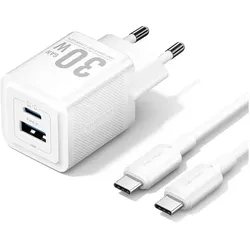 Vention MOBILE CHARGER WALL USB +CABLE/30W 2P TZ-FEQW0-EU-01 (30 W, 2 Ports), USB Ladegerät, Weiss