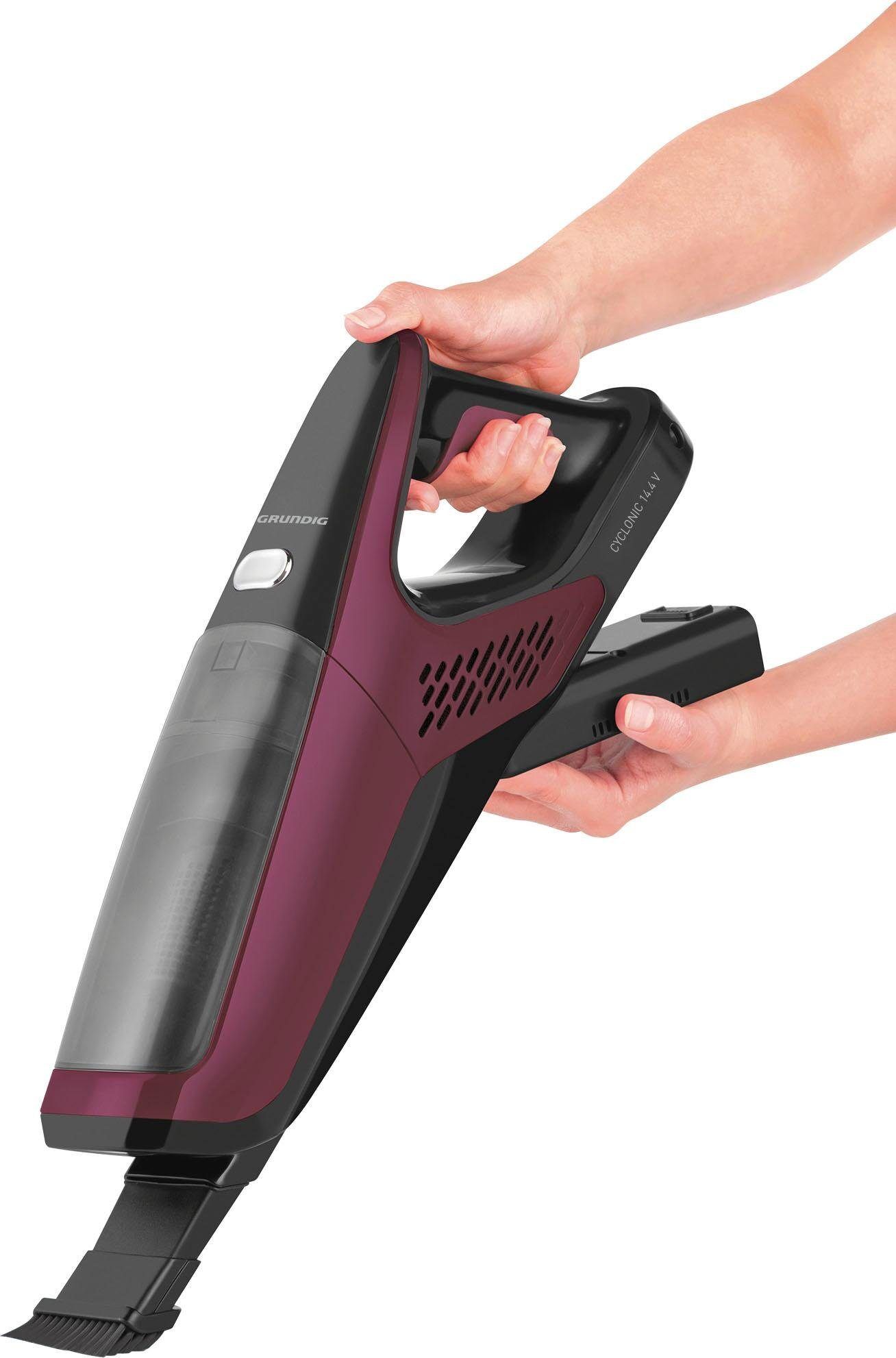Grundig Akku-Bodenstaubsauger "VCH 9930", rot (berry, schwarz), B:16,1cm H:119cm T:34,5cm, Akkusauger, 2‑in‑1 Akku‑Staubsauger mit 14,4V & 45 Min Laufzeit, Akku-Bodenstaubsauger