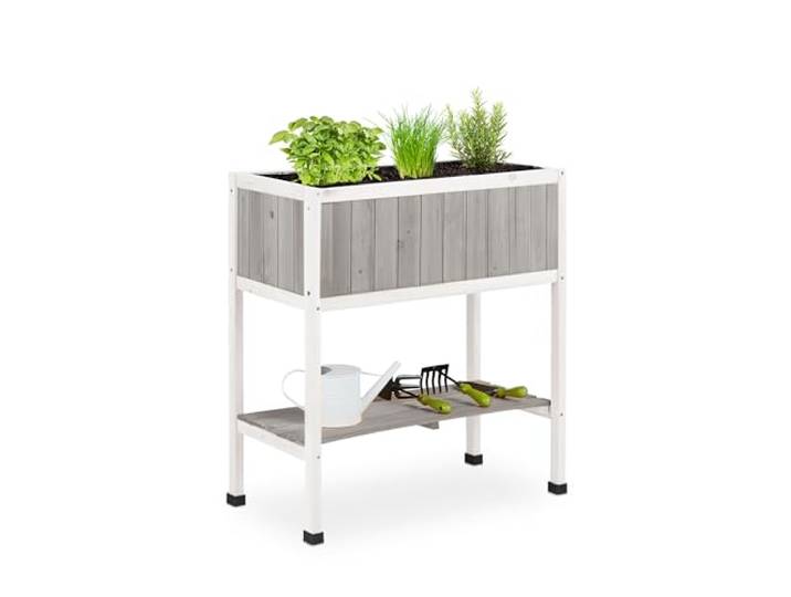 Relaxdays Hochbeet Holz, Pflanzbeet auf Stelzen, HBT: 80,5 x 74 x 38 cm, Garten, Balkon & Terrasse, mit Folie, Farbwahl