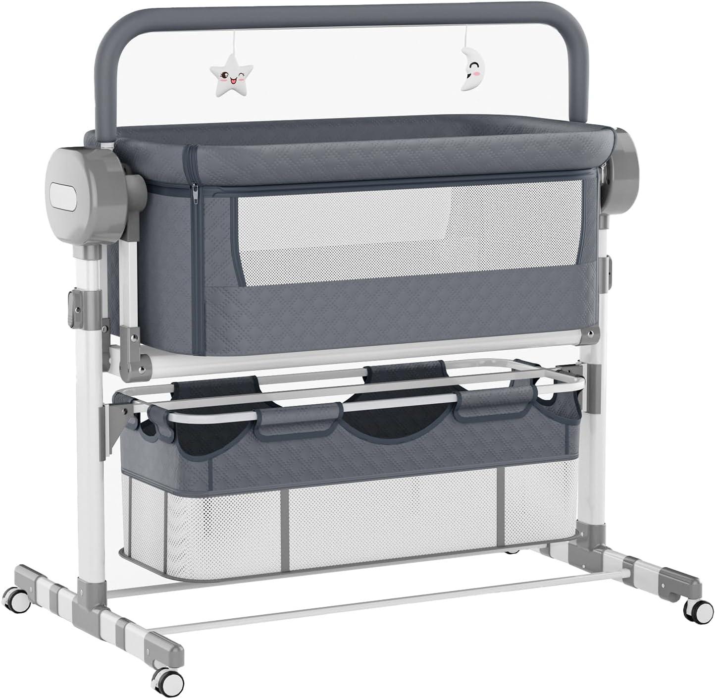 Zusammenklappbares Beistellbett und Stubenwagen für Babys mit Matratze und Rollen, inklusive Moskitonetz und Tragetasche