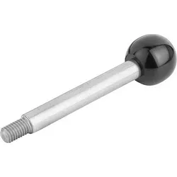 GRIFFSTANGE M08, L=50, D=10, FORM:A KUGELKNOPF, EDELSTAHL BLANK, KOMP:DUROPLAST SCHWARZ HOCHGLANZPOLIERT