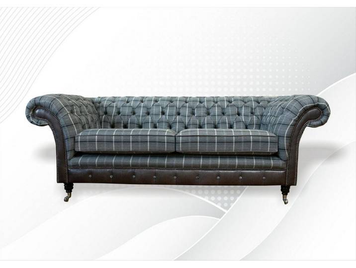 JVmoebel Chesterfield-Sofa Grau gepolstertes Chesterfield Sofa mit schwarzem Stahlgestell, Packung 1 Teile, Made in Europa