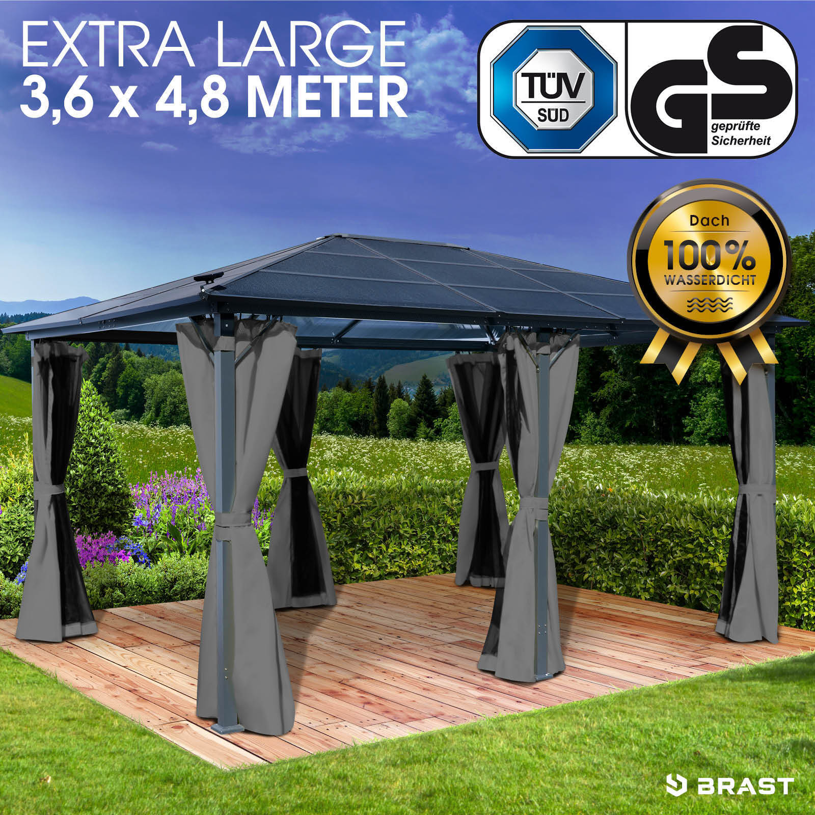 Alu-Pavillon PREMIUM 3,6x4,8 m grau