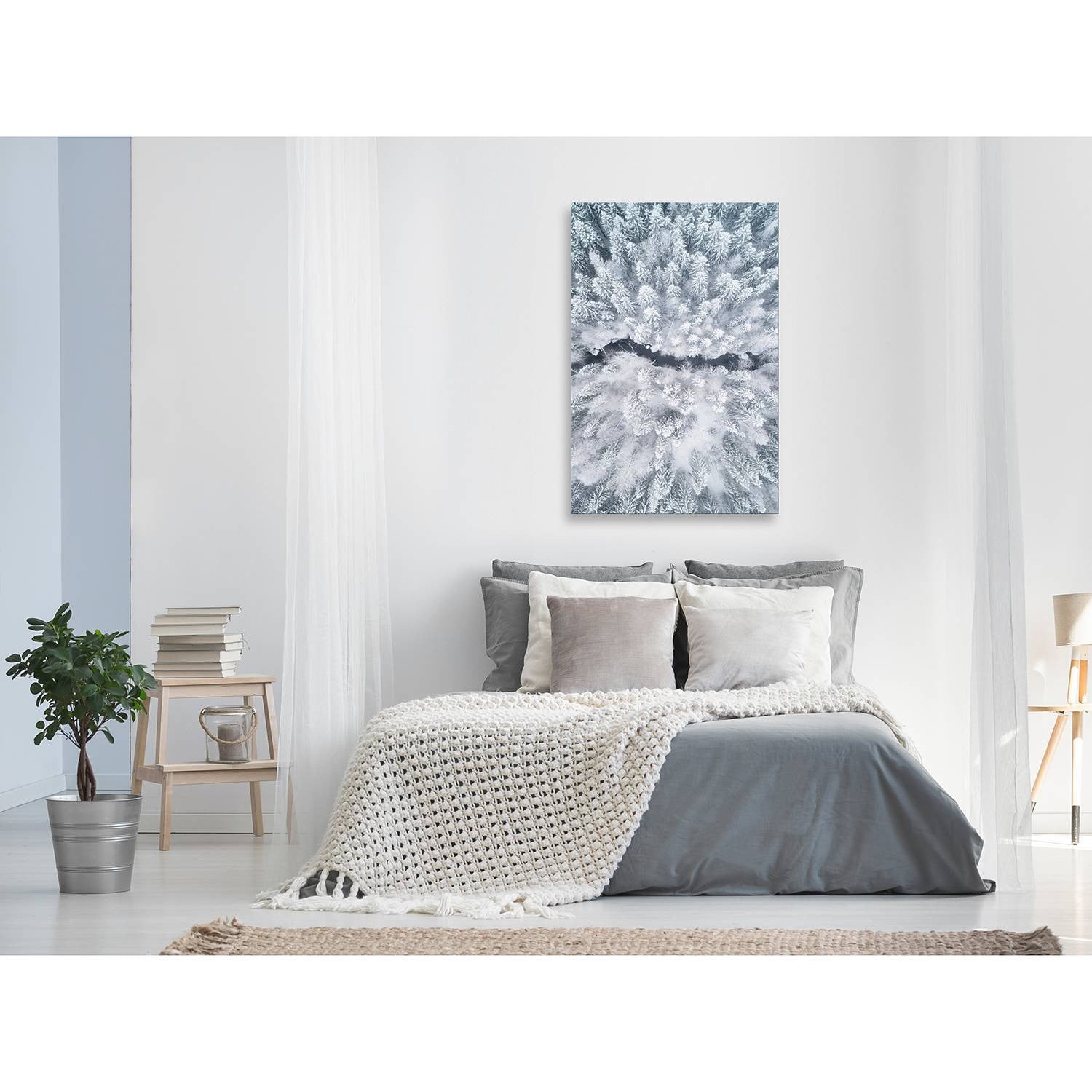 home24 Tree Crowns wanddecoratie, wit linnen, 40 x 60 cm