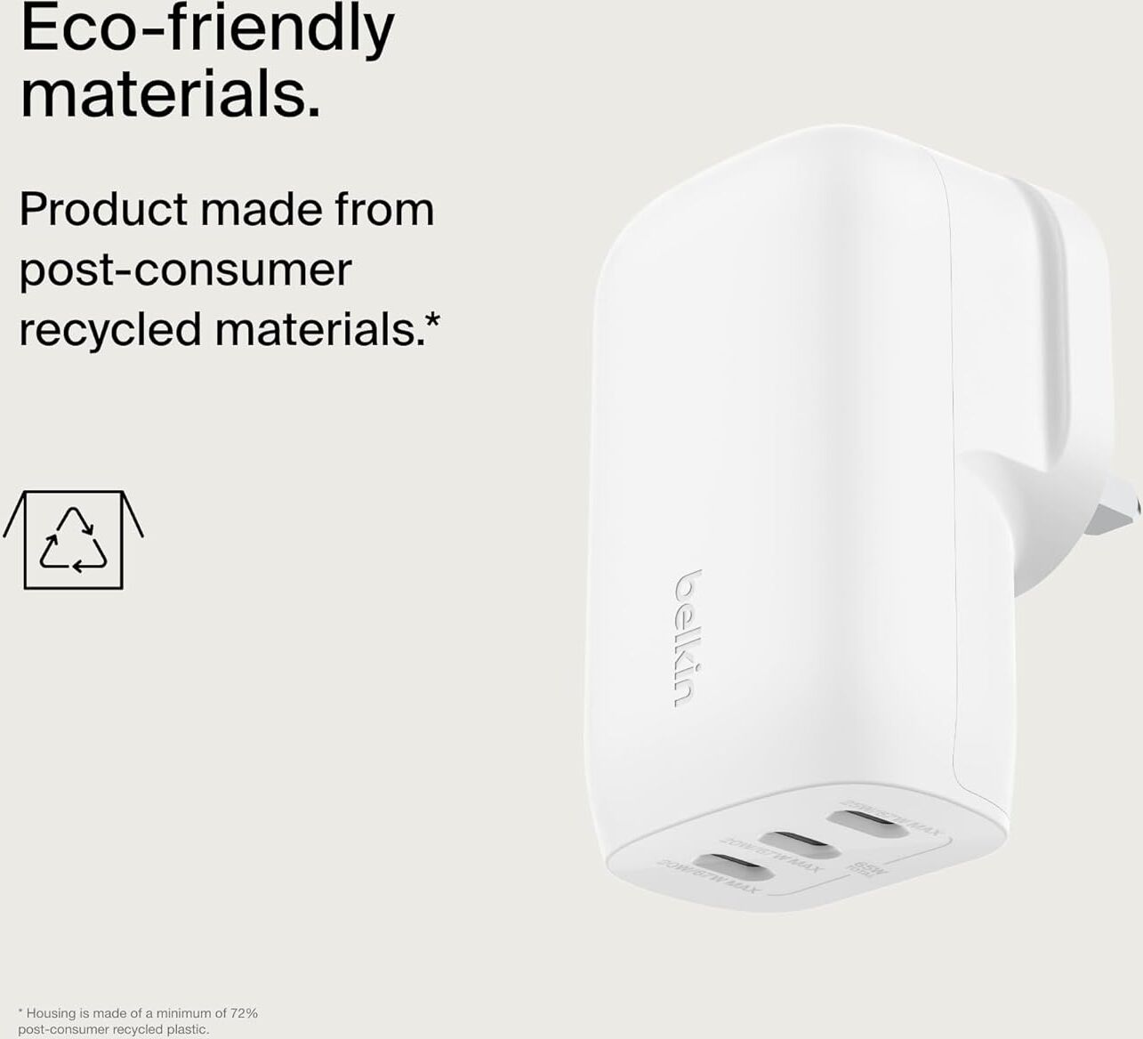 Belkin BoostCharge 3-Port USB-C Power Charger with 67W PPS(It comes with EU Plug), New