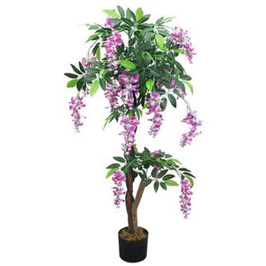 Decovego Kunstpflanze Blauregen Wisteria Glyzinie, Kunstbaum im Topf, mit Echtholzstamm, Höhe 120 cm