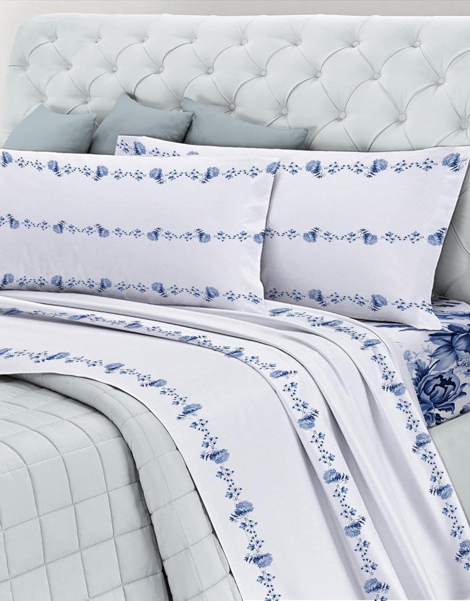 Blauw katoenen beddengoedset voor twee personen, ademend en hypoallergeen