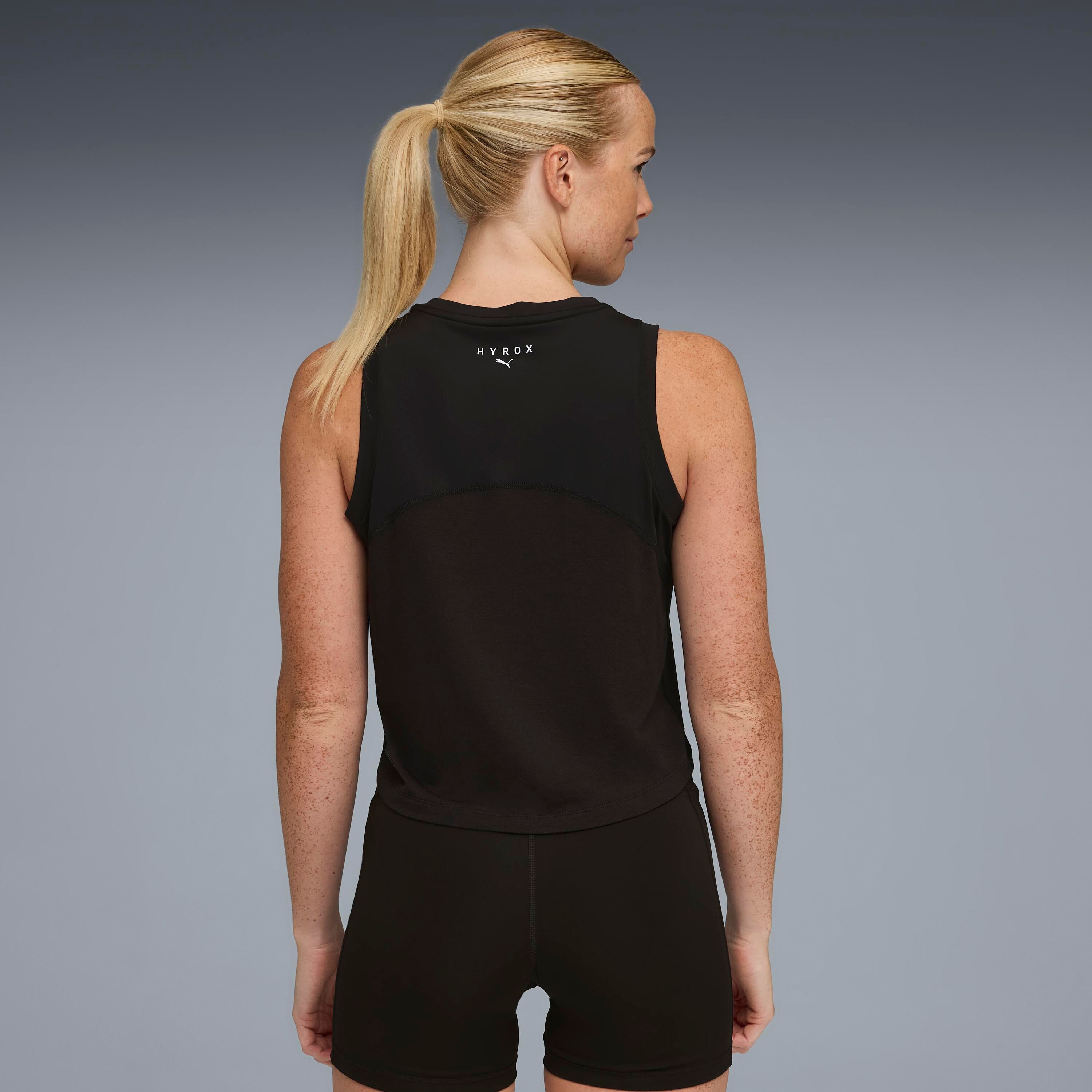 Tanktop PUMA "W X HYROX CLOUDSPUN CITY TANK", Damen, Gr. L, schwarz (puma schwarz), Jersey, Obermaterial: 94% Polyester, 6% Elasthan, unifarben, regular fit kurz, Rundhals, Tops Tanktop puma schwarz L