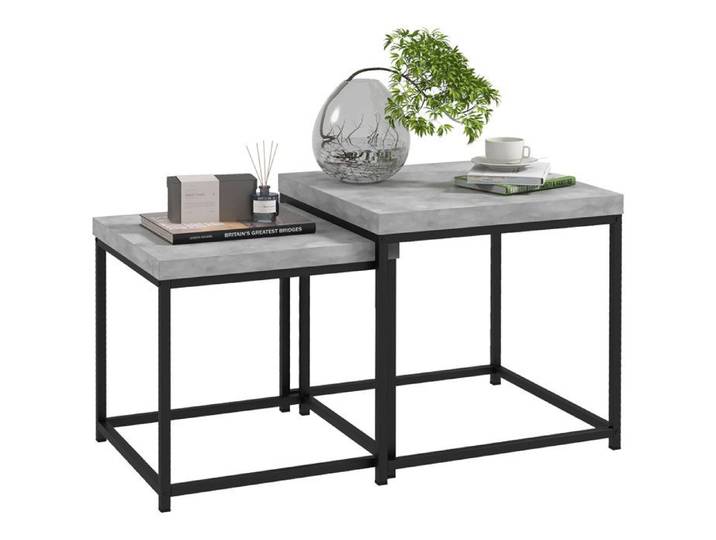 Lot de 2 tables gigognes tables basses carrées tables de salon cadre en acier et plateaux en bois gris