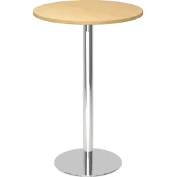 bümö Stehtisch Büro, Bistrotisch rund 80 x 80 cm - Bartisch Ahorn, Stehtisch Holz-Platte, Säule aus Metall verchromt, Buffettisch, Säulentisch,