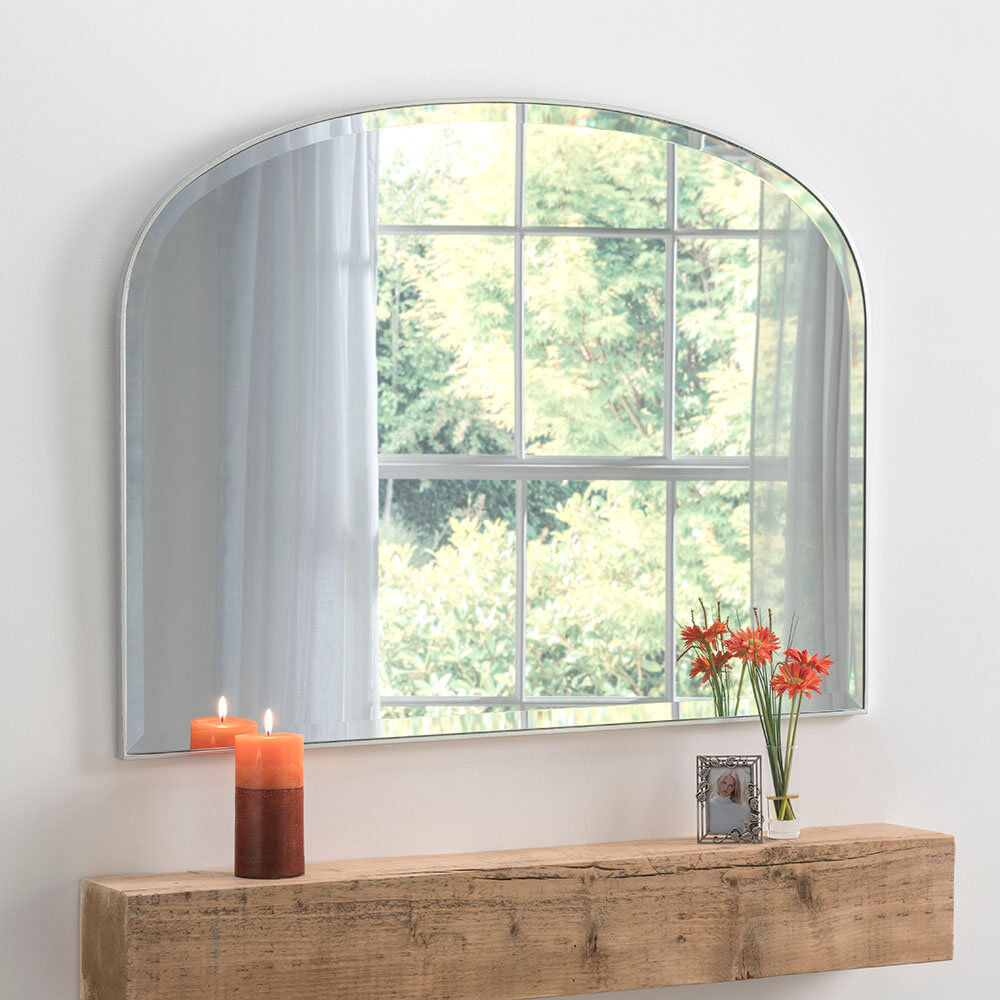 Mercury Drumourne Simple Arched Overmantle Mirror Silver 70.5cm H X 92.5cm W X 2cm D