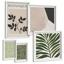 BILDER SET 5er Set - 50x50 cm & 20x30 cm & 40x60 cm Weißer Rahmen - Botanische Boho-Kompositionen
