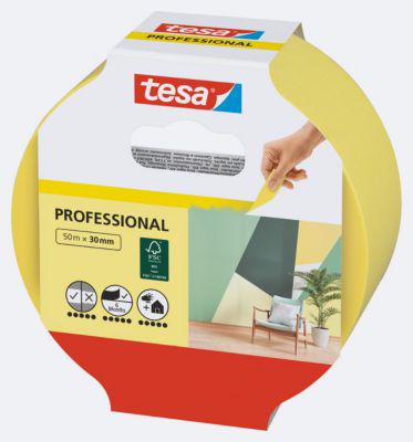 tesa Malerband Professional, 50 m x 30 mm – saubere Kanten, rückstandsfrei, einfache Anwendung