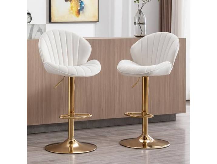 Ya-Home Barhocker 2er Set Barstuhl höhenverstellbar Bistrohocker mit Lehne Tresenhocker höhenverstellbar, Samt, Beige