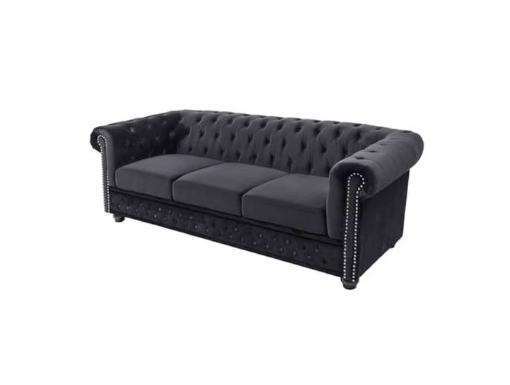 3-Sitzer Sofa CHESTERFIELD - 205cm - schwarz - Samt - Federkern Taschenfederkern, Ziernieten, englischer Stil, Rundum-Bezug, pflegeleicht