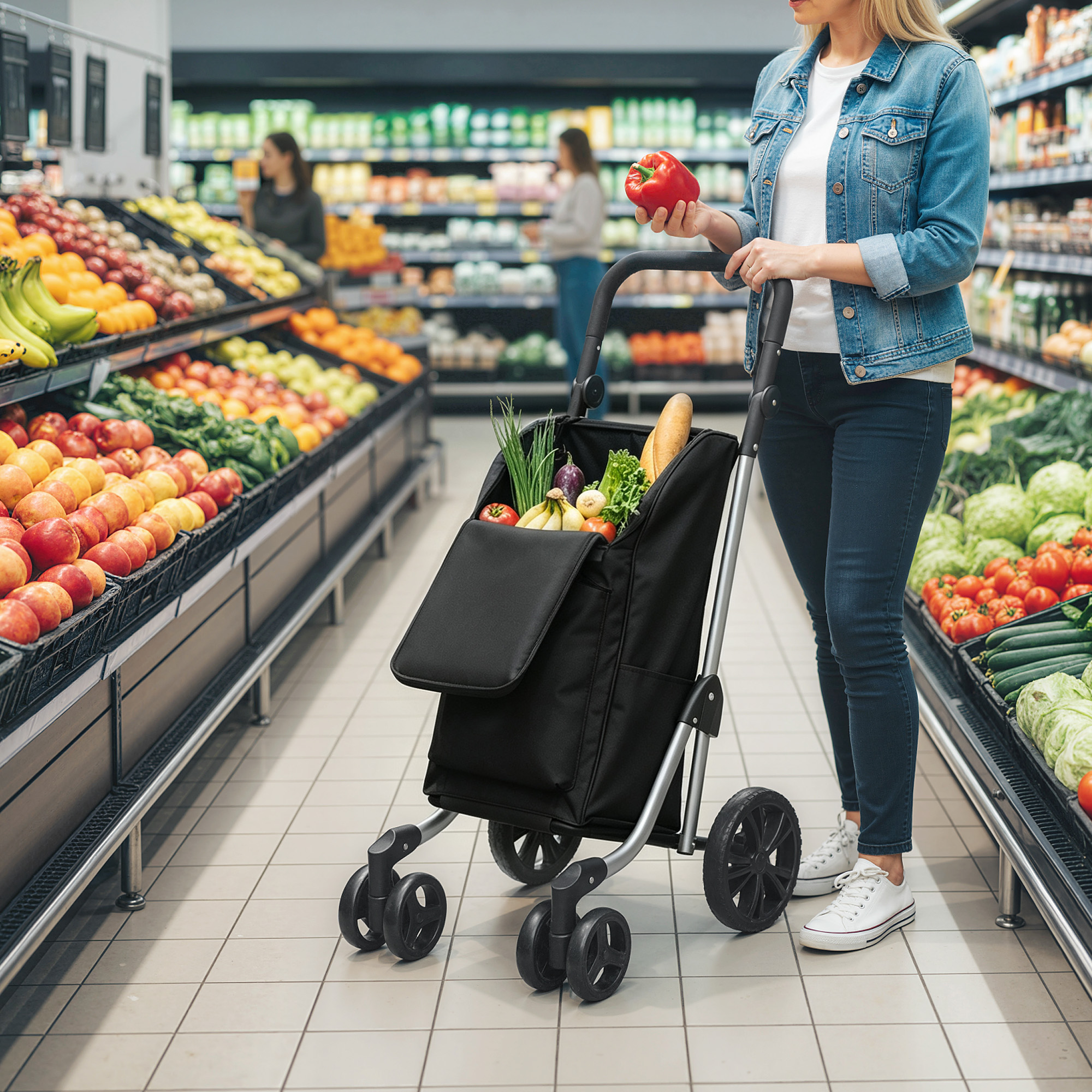 Homcom Carrello spesa pieghevole da 46 L con vano refrigerato, nero   Aosom Italy