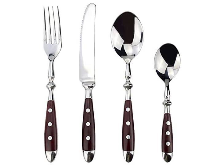Besteck-Sets, 24 Stück, klassisch, elegant, Harz, Nietgriff, Edelstahl, westliches Besteck, 4-in-1-Set, feine Utensilien, Geschirr für Zuhause, Edelstahl (24 Stück Wi (24 Stück Wein) (24 Stü