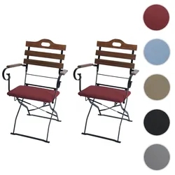 2er-Set Biergartenstuhl HWC-J40, Klappstuhl Gartenstuhl, Gastronomie-Qualität Akazie ~ hellbraun, Polster rot
