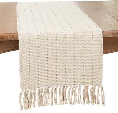 Saro Lifestyle "Contemporary Charm Stripe Fringe Tassels Table Runner - 16""x72"""