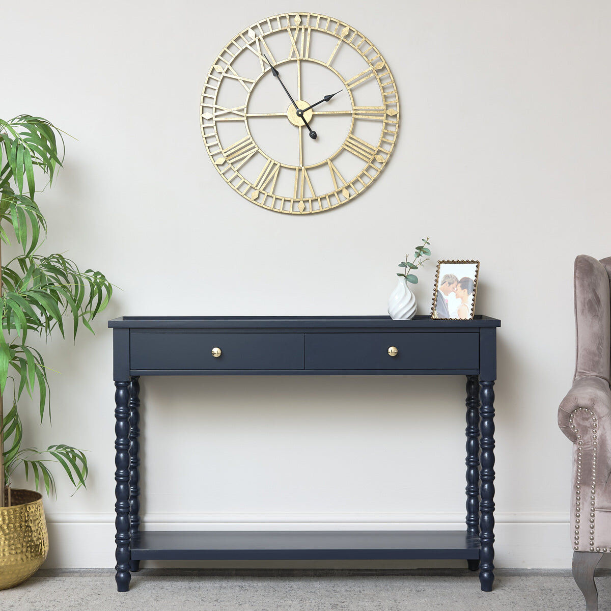 Navy Blue Bobble 2 Drawer Console Table 110cm x 78cm Wood, Metal