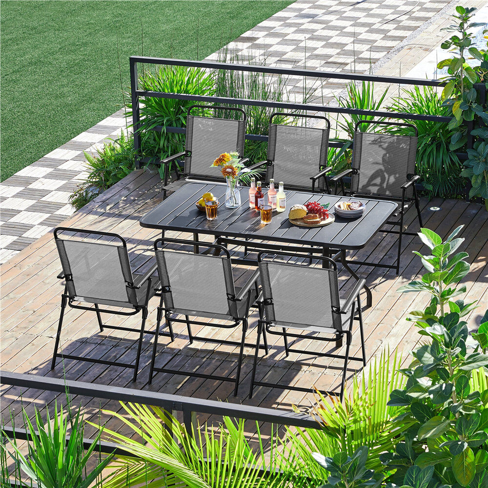 Yaheetech Foldable Outdoor Patio Dining Armchair Grey 94cm H X 67cm W X 52.5cm D