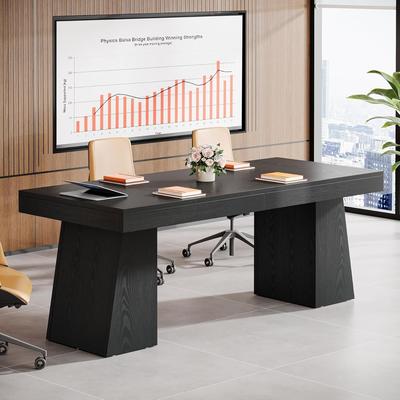 Bluebell 55.1-Inch Small Conference Table for 4, Meeting Table with Double Trapezoidal Legs