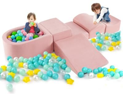 Costway 5-Piece Climb and Crawl Playset with Ball Pit for Kids-Pink