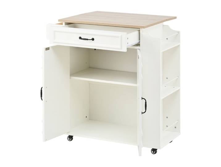 VLIVRA Desserte de cuisine - avec 2 portes tiroir étagère réglable et plateau rabattable - pour cuisine - en MDF - blanc