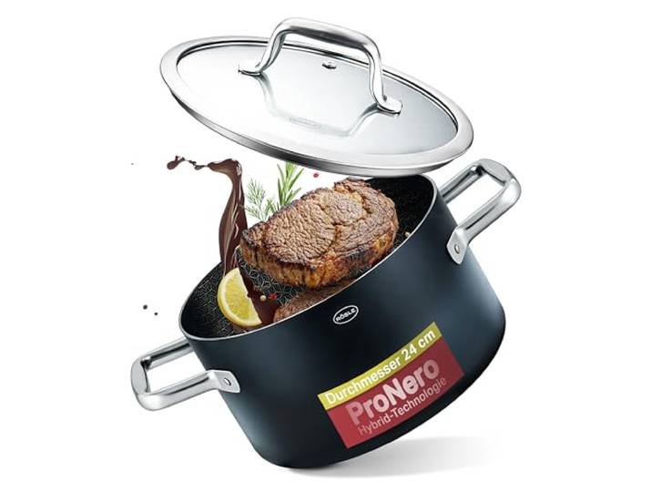 RÖSLE EBONIC Kochtopf 24 cm mit Deckel, Induktionstopf PFAS-frei ProNero Keramik Antihaftbeschichtung, PFAS-frei, backofenfest bis 260 °C, ideal für Familienportionen und Eintöpfe