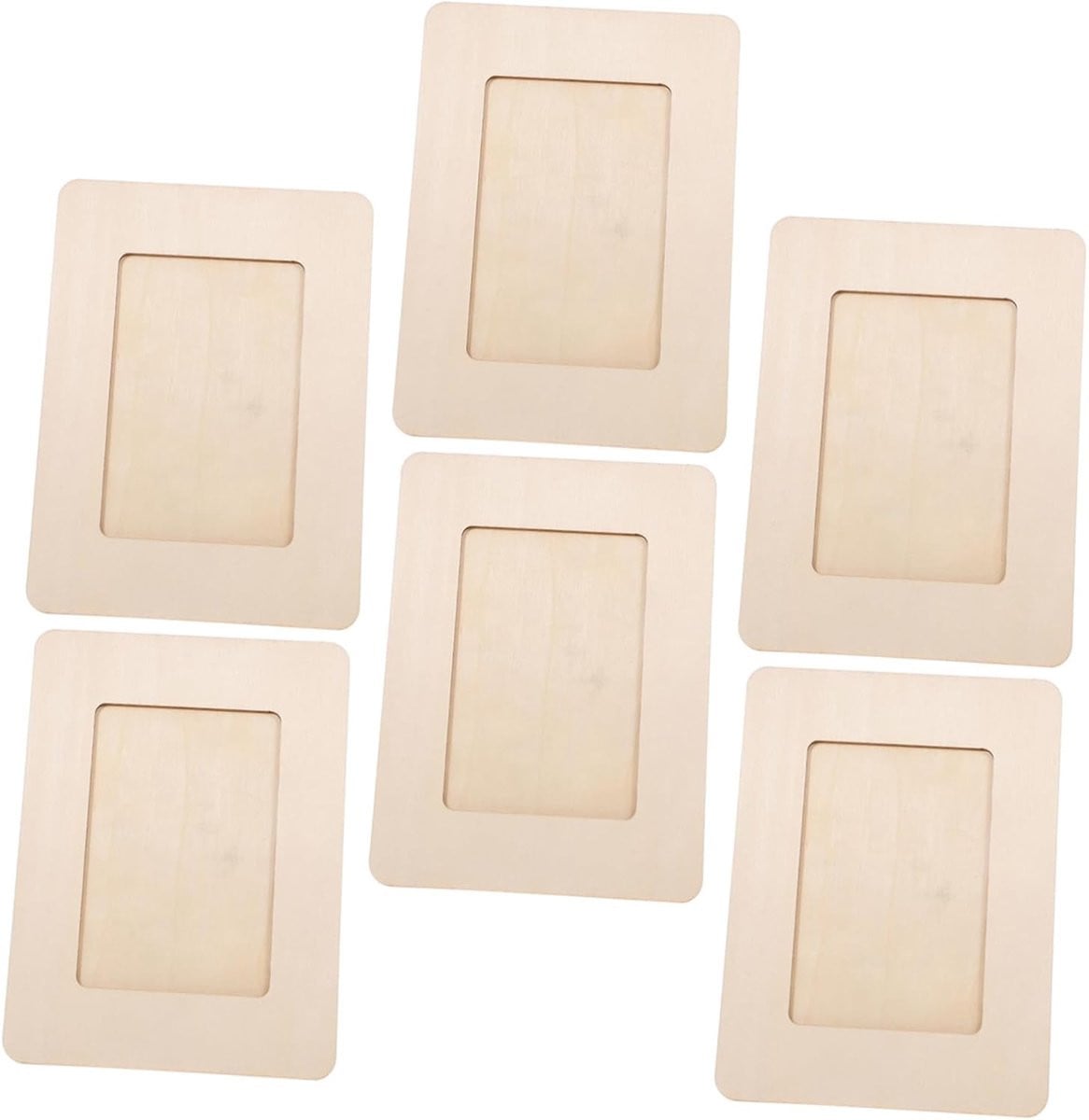 Set van 6 beige houten fotolijstjes om zelf te decoreren
