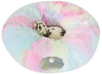 Uplift Picks Plush Donut Cat Tunnel Bed Round Washable Peekaboo Cave With Hanging Balls e