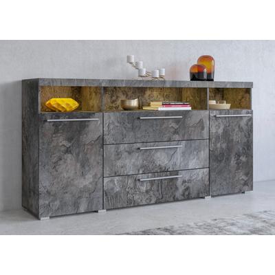 Sideboard OTTO HOME "India,Breite 182cm moderne Anrichte 2Türen,3 Schubladen, Kombikommode", schwarz (schiefer, schiefer), B:182cm H:92cm T:38,5cm, Sideboards, Sideboard, Kommode viel Stauraum, Einlegeböden verstellbar,ohne Beleuchtung