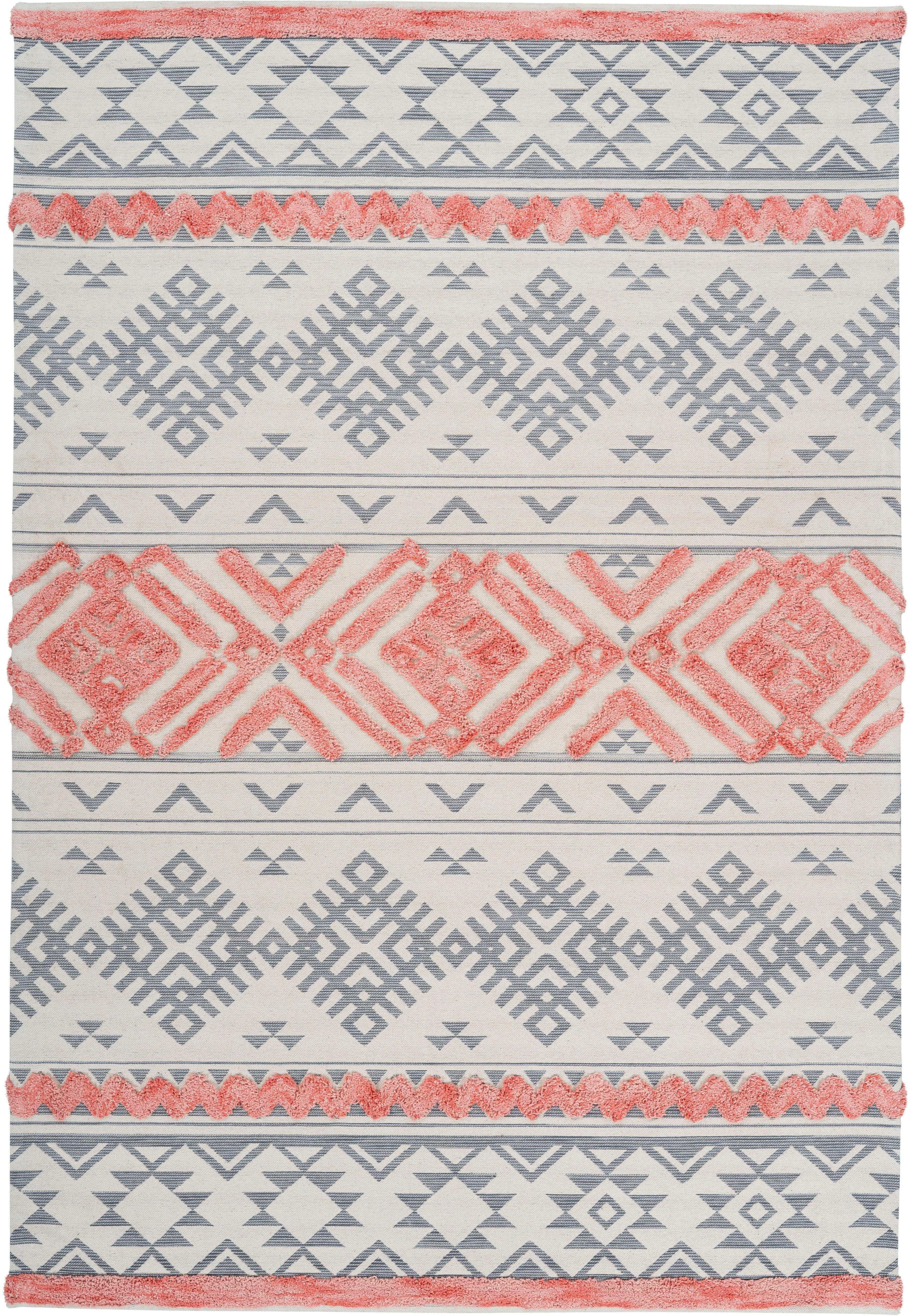 Teppich CALO-DELUXE "Kibo 512" Gr. 4, grau (grau, apricot), B:160cm H:10mm L:230cm, Baumwolle, Teppiche, Teppich, Hoch-Tief-Struktur, Wohnzimmer grau, apricot B : 160cm 1 Stk., 10mm, L: 230cm