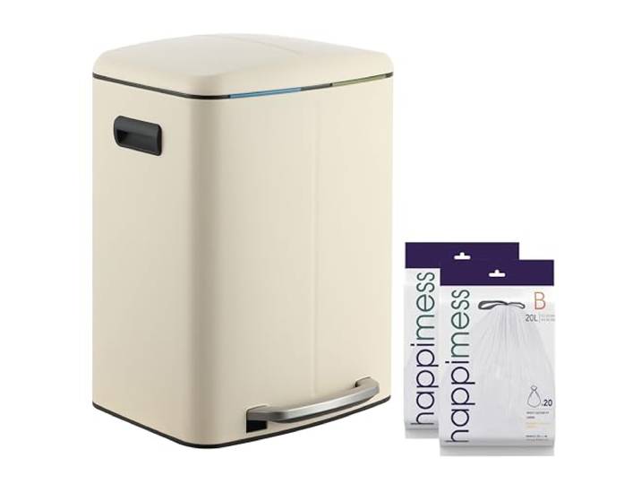 happimess HPM1005F Marco Rechteckiger Doppeleimer Mülleimer mit sanft schließendem Deckel, fingerabdruckresistent, modern, minimalistisch, für Zuhause, Küche, Büro, Badezimmer, Limestone Beige