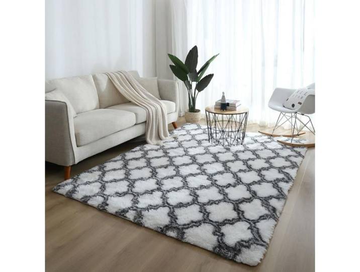Nazar trellis tapis de salon - Aueq - shaggy style berbère 160 x 220 cm crème et marron
