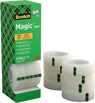 Scotch Magic 19 mm x 10 m, mattes Klebeband für Reparaturen und Verklebungen - 8er-Pack