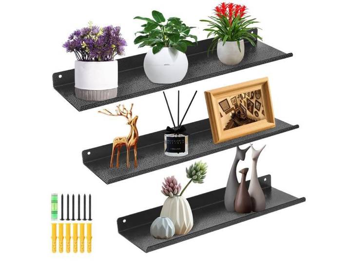UTEN Lot de 3 Étagères Murales Noires Étagères Flottantes En Métal pour Salon Chambre Cuisine et Salle de Bain
