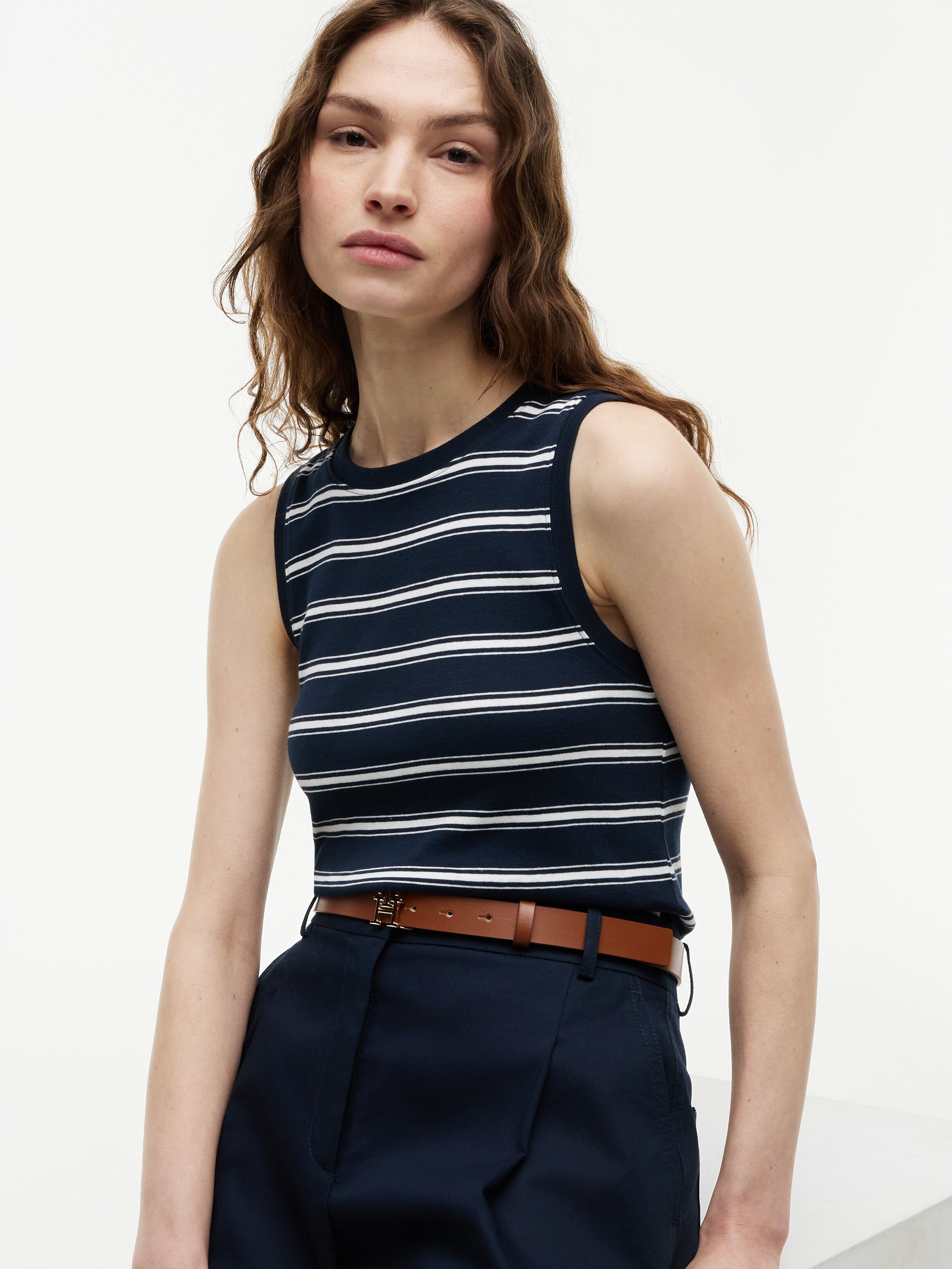 Tanktop TOMMY HILFIGER "MULTISTRIPE TANK TOP", Damen, Gr. 2X (50/52), blau (multi stp schwarz night navy, ecru), Single Jersey, Obermaterial: 100% Baumwolle, gestreift, regular fit normal, Rundhals, Tops Tanktop, Baumwolle multi stp schwarz night navy, ec