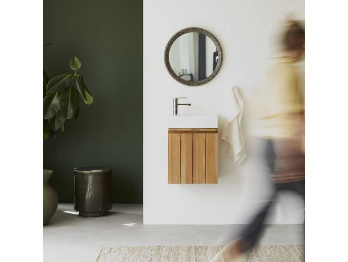 Handwaschbecken-Unterschrank Jill aus Teakholz und Keramik, 40 cm - Weiß