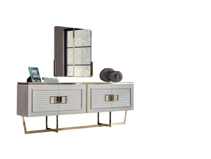 JVmoebel Sideboard Elegantes weißes Sideboard aus Holz mit integriertem Spiegel (Sideboard, Spiegel), Made in Europe