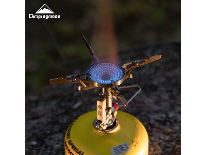 Réchaud à gaz portable en titane CAMPINGMOON XT-2F, mini brûleur de camping avec sortie de tension stable pour la cuisson en extérieur