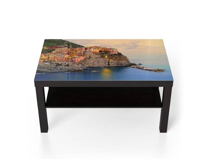 DEQORI Glastisch schwarz groß 90x50 cm Motiv Klippenlichterfest ausgefallener Beistelltisch aus Glas Hochglanz Couchtisch fürs Wohnzimmer moderner Couch Tisch mit Design