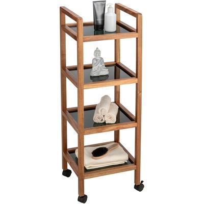 Regal WENKO "Fondi", braun, B:35cm H:101,5cm T:31cm, Massivholz, Sicherheitsglas, Regale, Regal, Rollwagen für Haushalt und Badezimmer, Akazienholz mit Glasböden