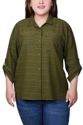 NY COLLECTION 3/4 Sleeve Woven Jacquard Blouse