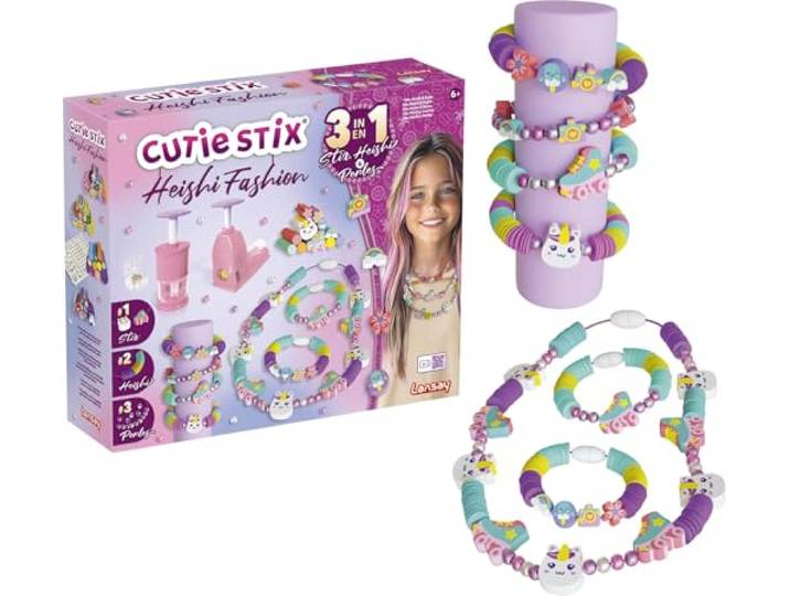 Lansay - Cutie Stix Heishi Fashionista 3 en 1 - Kit Bijoux - Dès 6 Ans Atelier Créatif - Découpe\, Perçage et Enfilage des Perles Plates - Aucune Colle Nécessaire - À Partager entre Copines